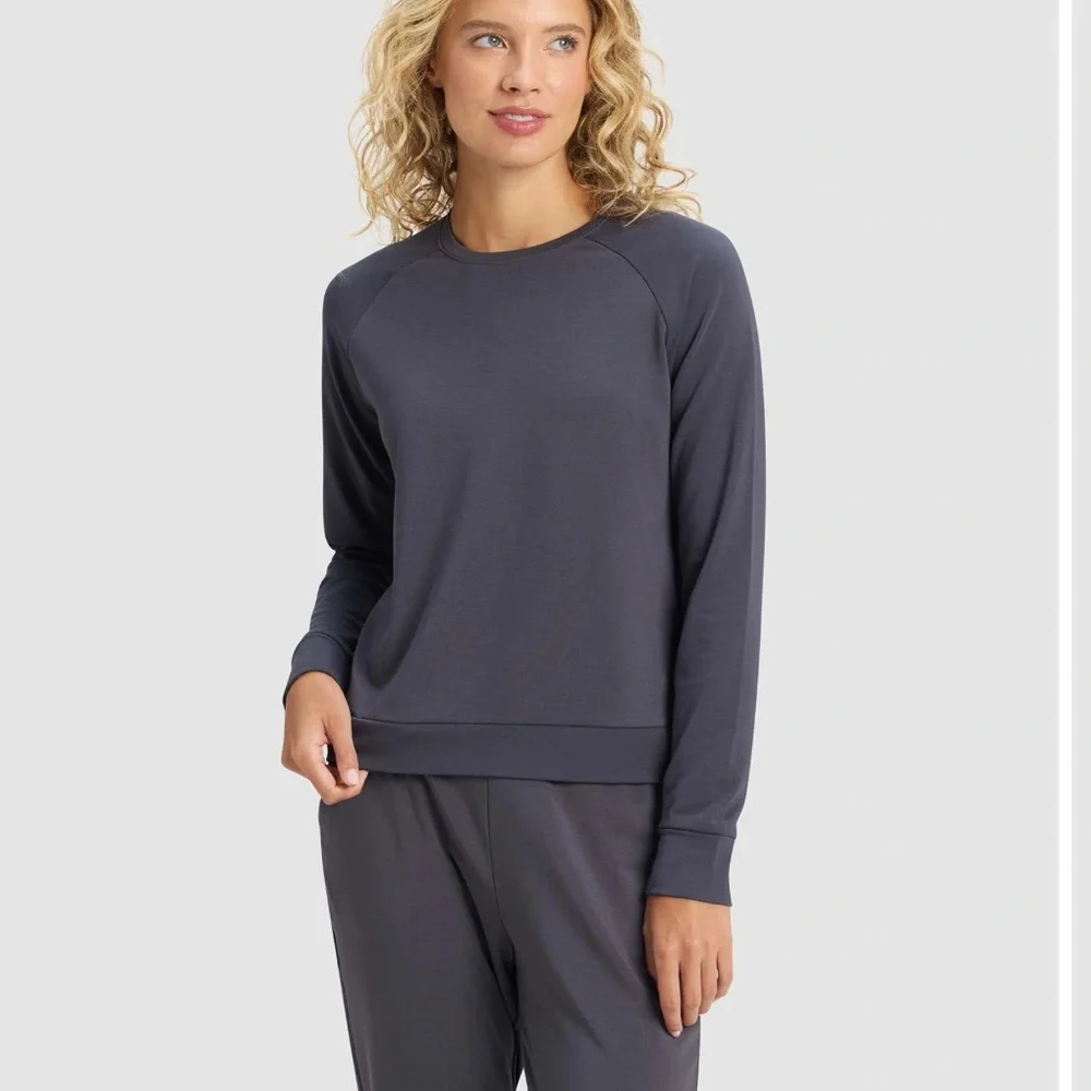 Cozy Earth Brushed Bamboo Pullover Crew and Jogger Pant Set - Graphite - Picture 1 of 11